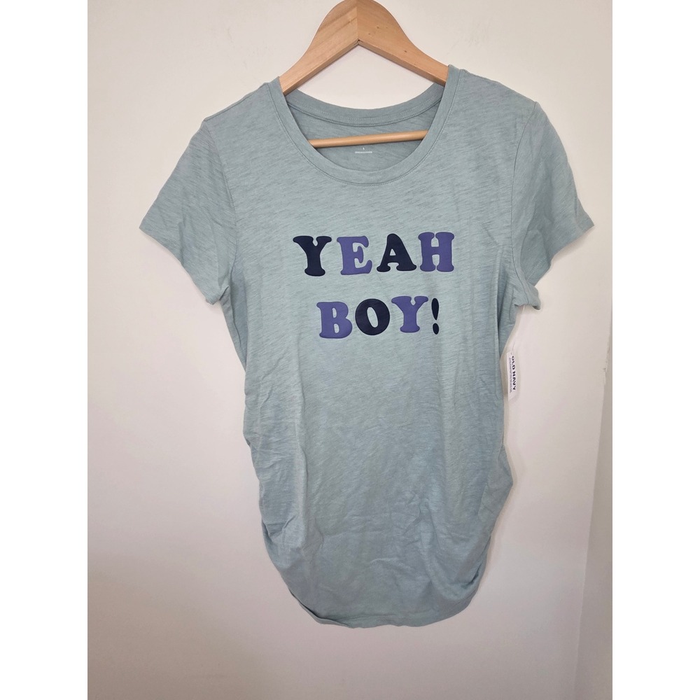 Old Navy Maternity Yeah Boy Graphic Tee Blue Ruched Side T-Shirt Size L NWT